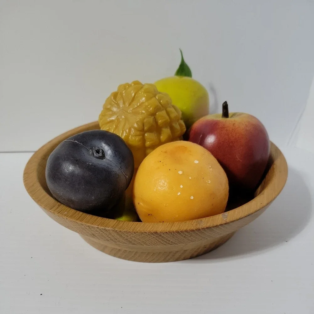 Vintage‎ wood Bowl With Faux Plastic Fruit Farmhouse Decor